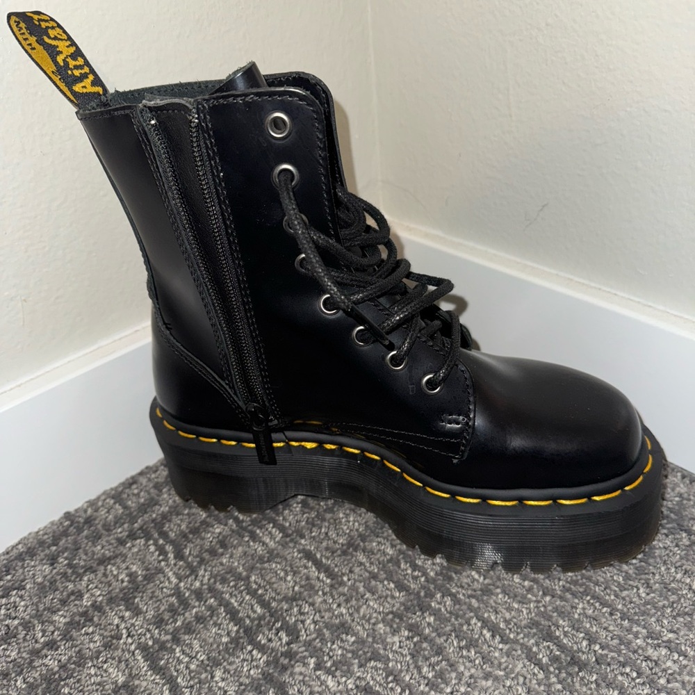 Dr. Martens Black Leather Boots with Yellow Stitching - Picture 6 of 6